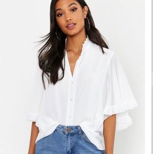 Woven ruffle angel sleeve blouse
